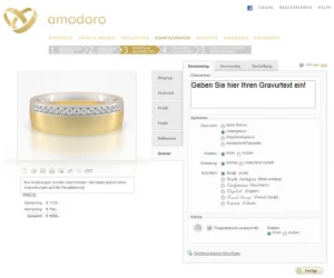 Screenshot des Amodora Trauring-Konfigurators
