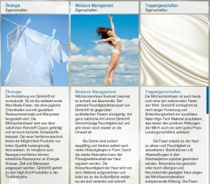 Qmilch Eigenschaften Eigenschaften der Bio-Milchfasern von Qmilch