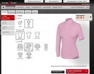 Screenshot des TailorStore Onlineshops für Maßhemden