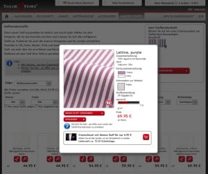 Screenshot der Stoffübersicht von Tailor Store