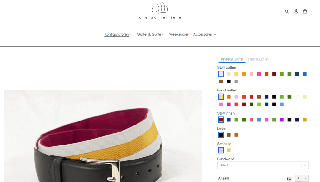 Drei Gürteltiere Ledergürtel Konfigurator